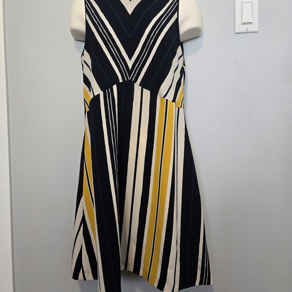 Zara Navy and Yellow Striped Midi Dress